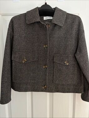 Indi & Cold Cropped Button-Front Wool Jacket black and brown